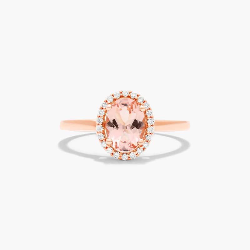 14K Rose Gold Oval Halo Morganite and Diamond Ring