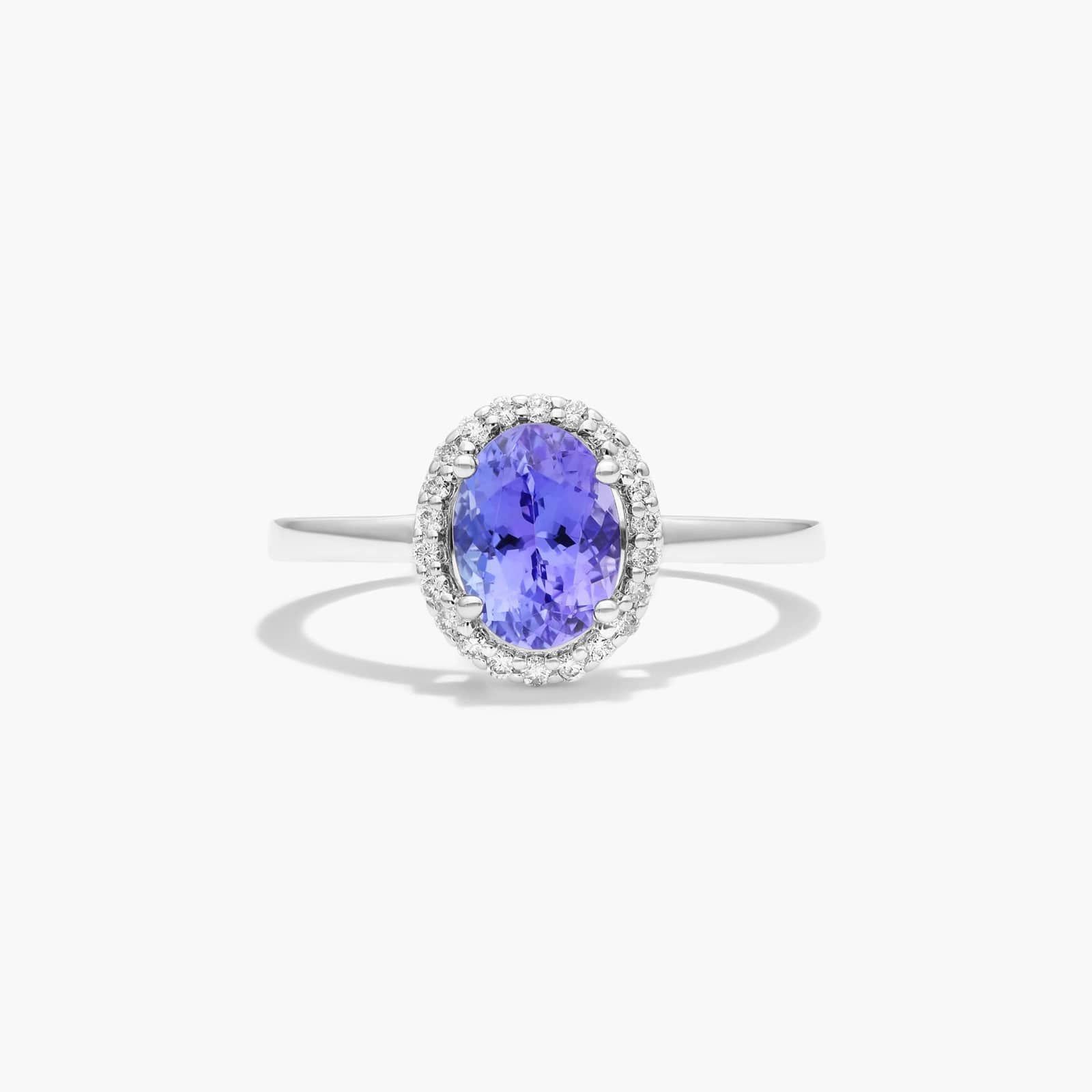 14K White Gold Oval Halo Tanzanite and Diamond Ring Image-0