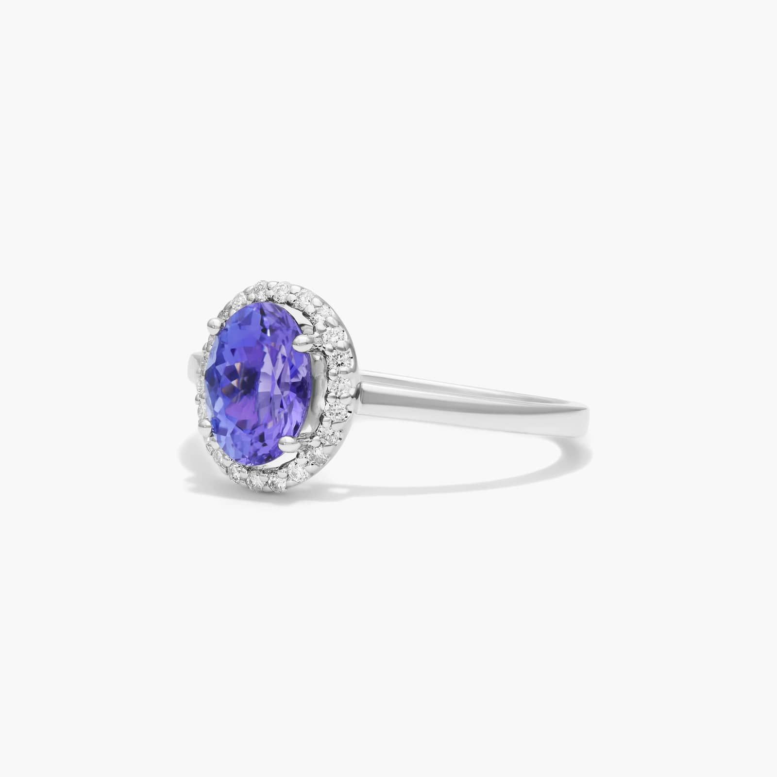 14K White Gold Oval Halo Tanzanite and Diamond Ring Image-1