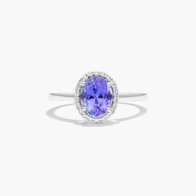 14K White Gold Oval Halo Tanzanite and Diamond Ring