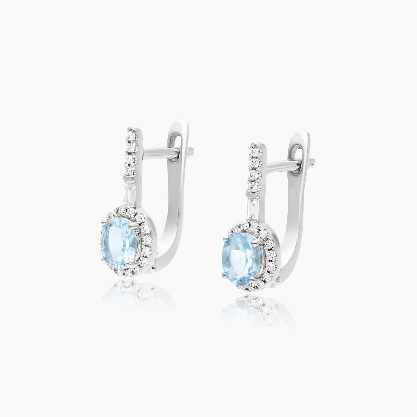 14K White Gold Halo Aquamarine and Diamond Petite Drop Earrings Image-1