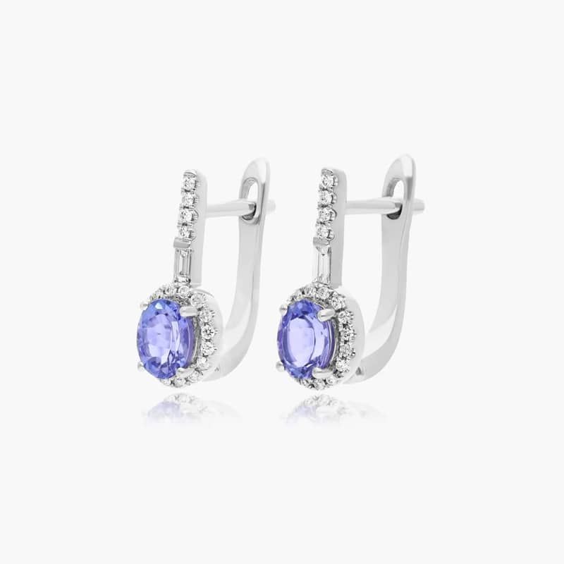 14K White Gold Halo Tanzanite and Diamond Petite Drop Earrings