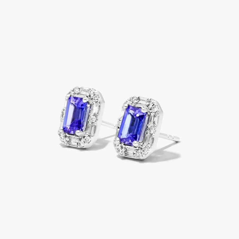 14K White Gold Allure Diamond Halo Tanzanite Earrings