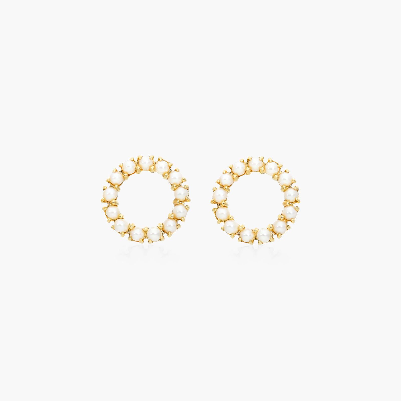 14K Yellow Gold Freshwater Cultured Seed Pearl Open Circle Earrings (2.0mm) Image-0