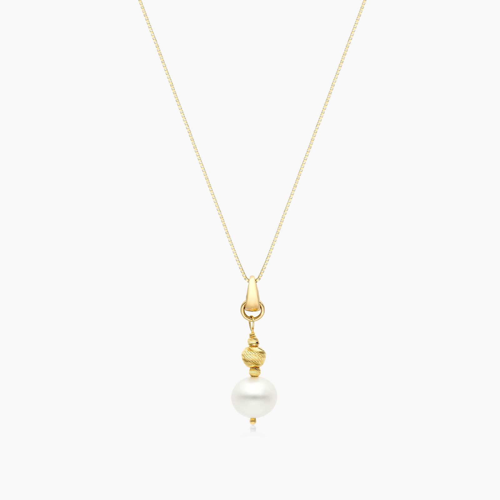 14K Yellow Gold Freshwater Cultured Pearl and Textured Brilliance Bead Drop Pendant (7.5-8.0mm) Image-0