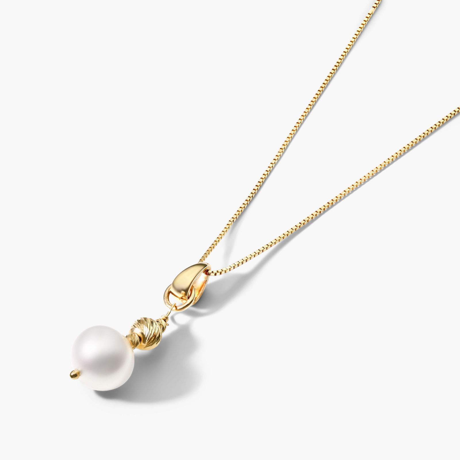 14K Yellow Gold Freshwater Cultured Pearl and Textured Brilliance Bead Drop Pendant (7.5-8.0mm) Image-1