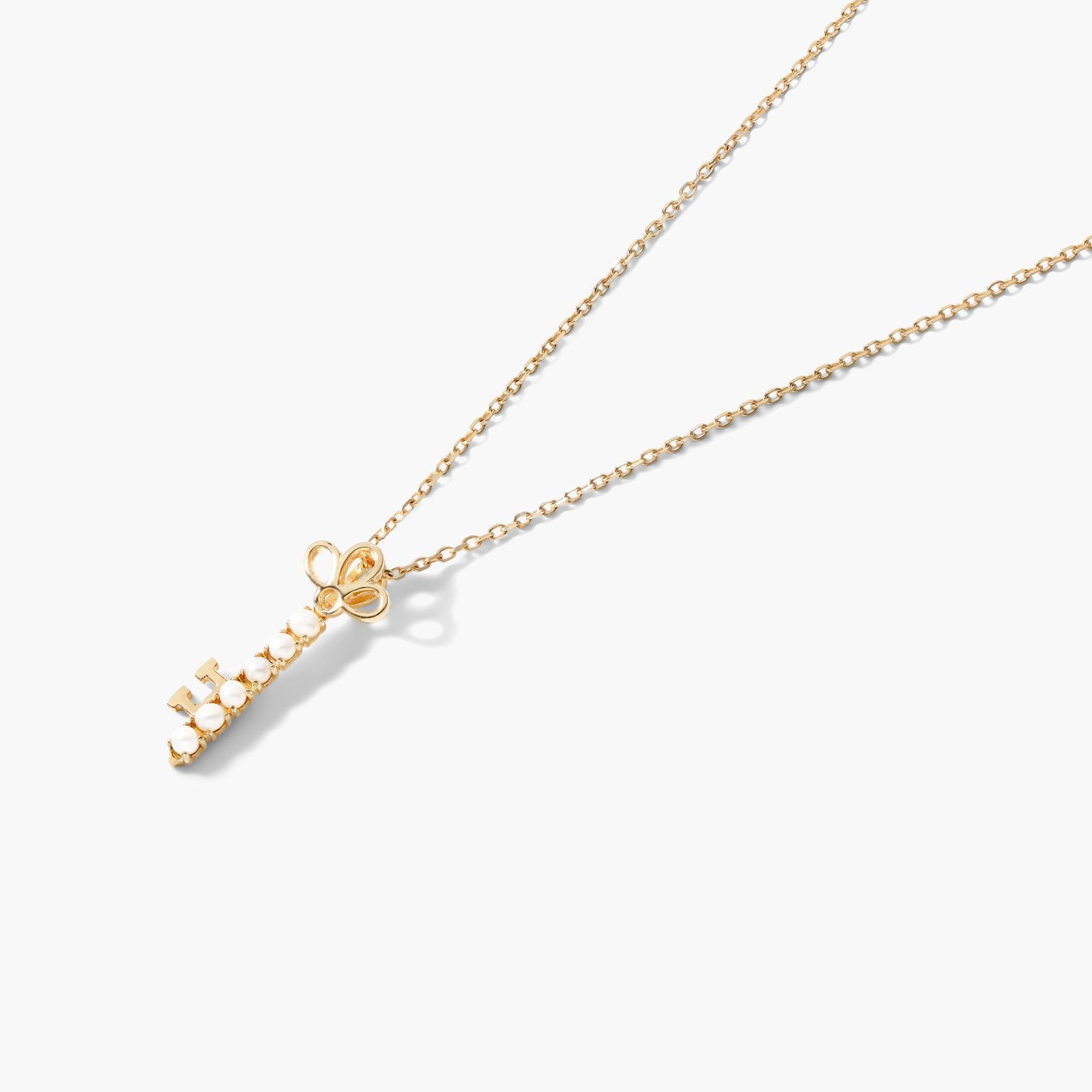 14K Yellow Gold Freshwater Cultured Seed Pearl Key Necklace (1.5-2.0mm) Image-1