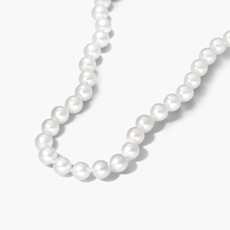 14K Yellow Gold Akoya Cultured Pearl Ball Clasp 16" Necklace (6.50-7.0mm)