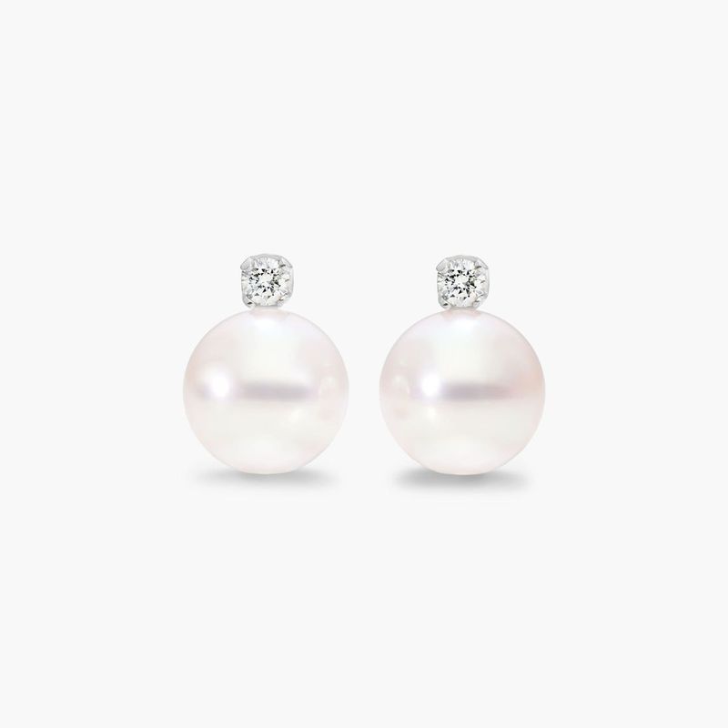 14K White Gold Akoya Cultured Pearl and Diamond Earrings (7.5-8.0mm)