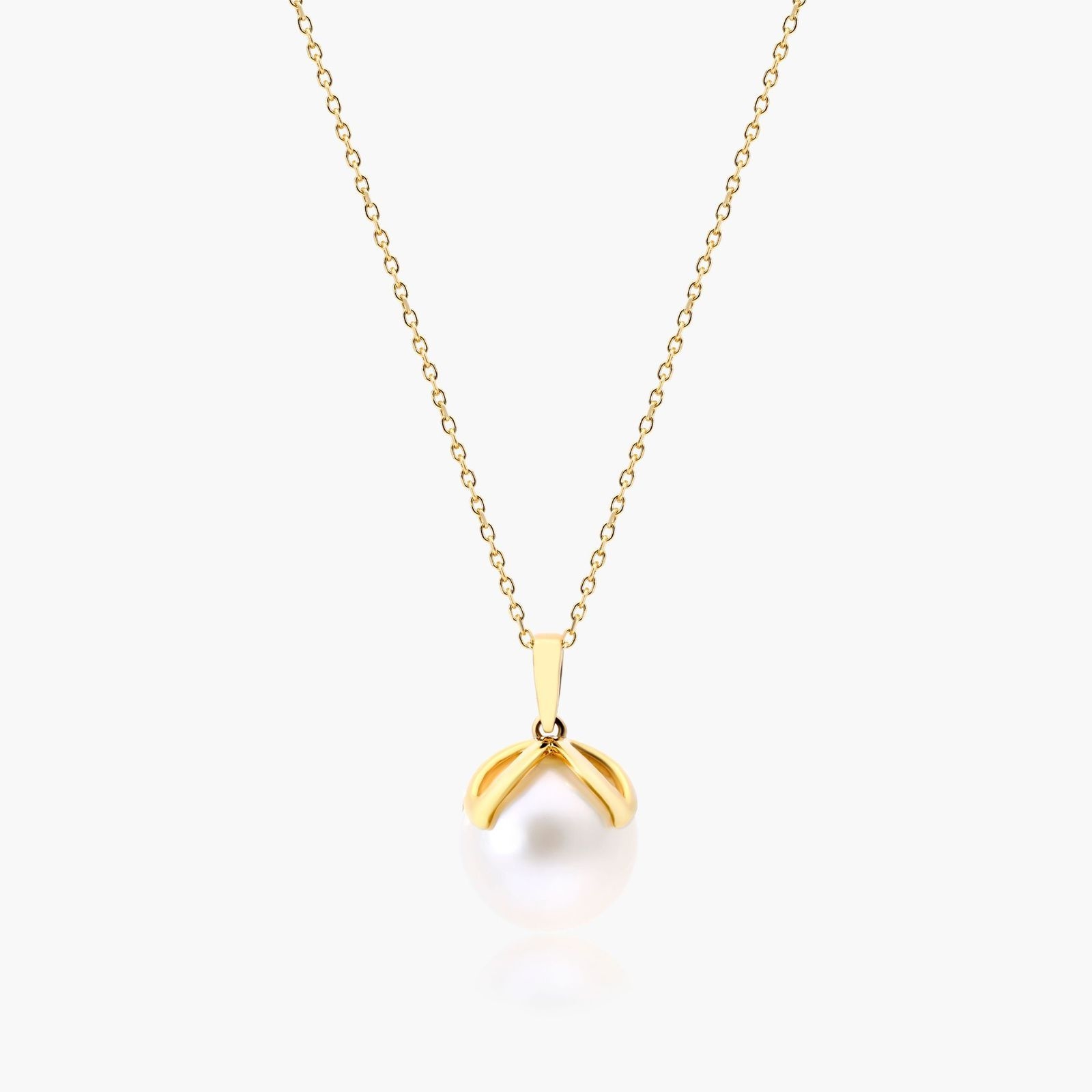 14K Yellow Gold Freshwater Cultured Pearl Wire Leaf Necklace (11-12 mm)