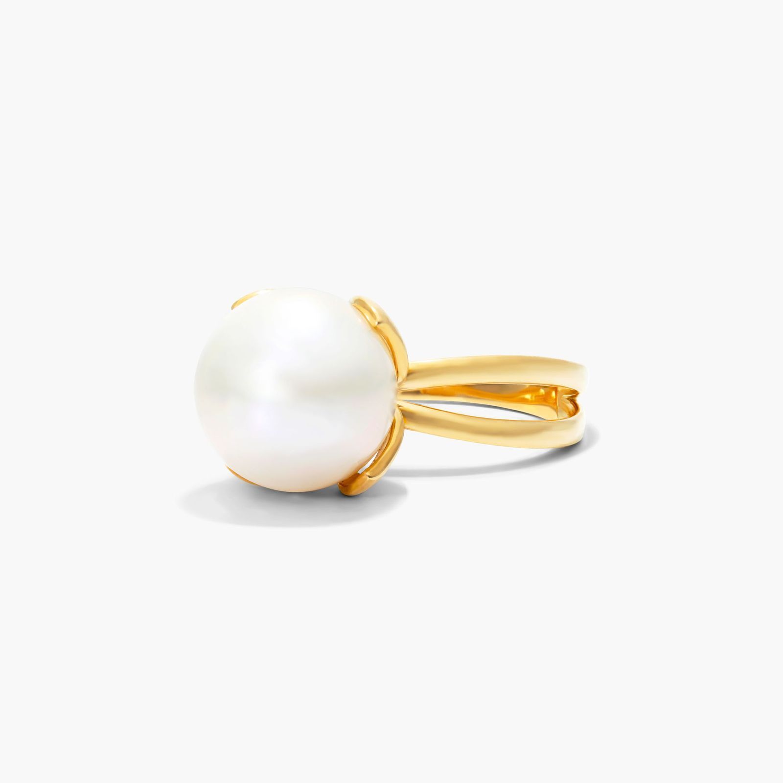 14K Yellow Gold Freshwater Cultured Pearl Wire Leaf Ring (11-12 mm ...