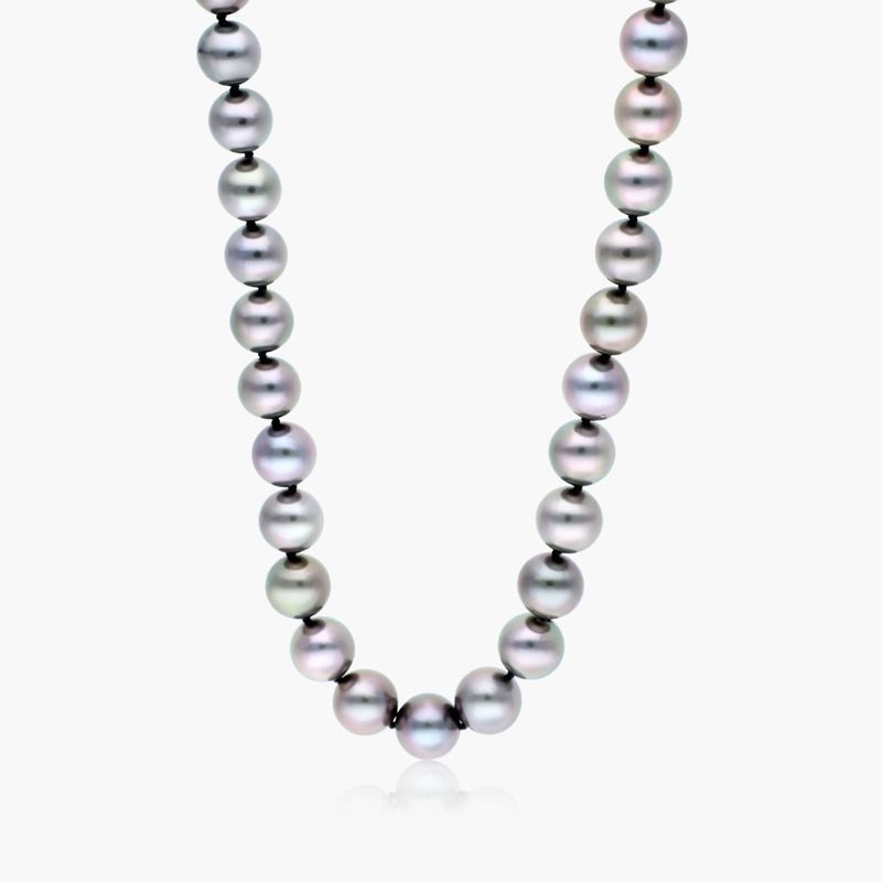 14K White Gold Graduated Tahitian Cultured Pearl Ball Clasp 18" Necklace (8-10mm)
