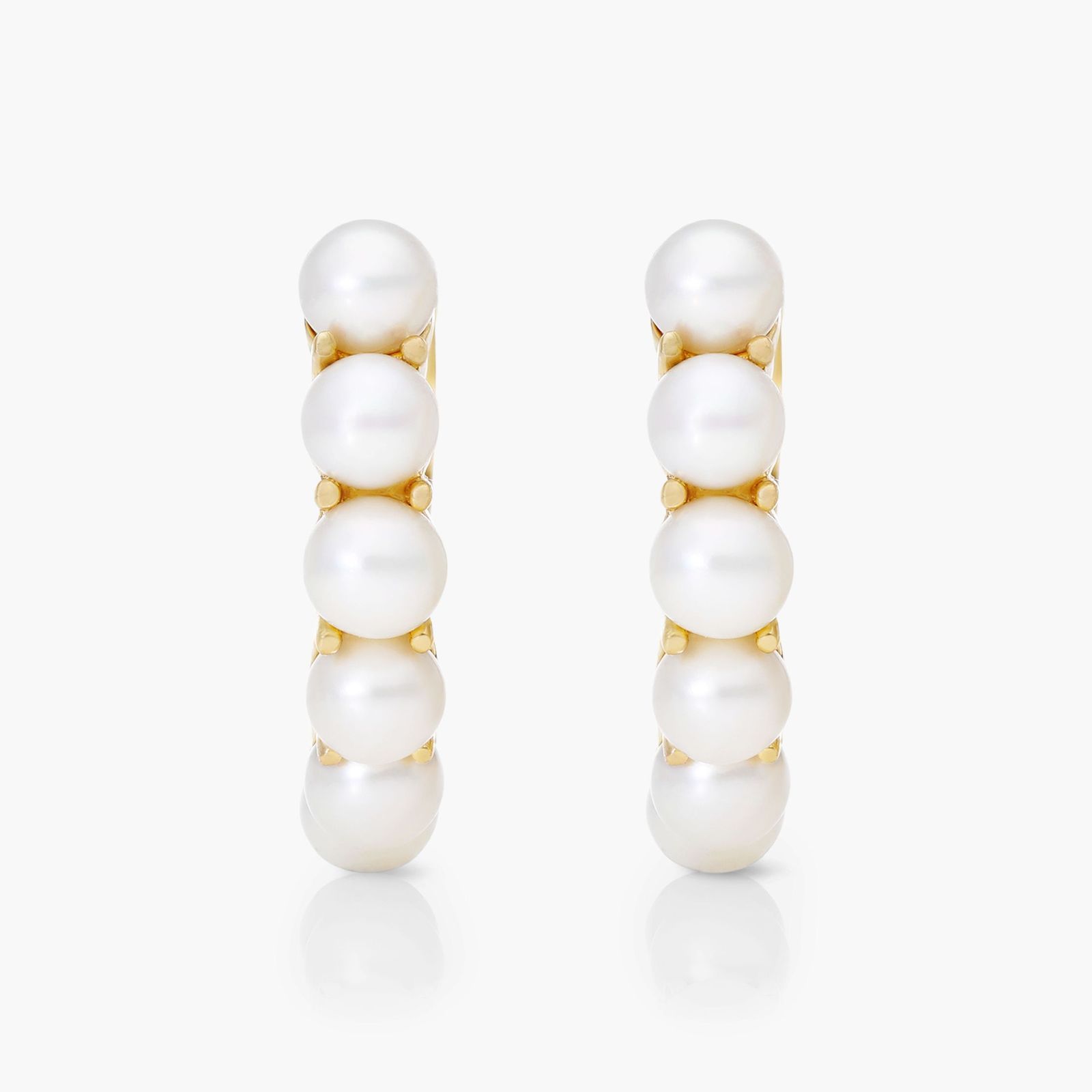 14K Yellow Gold Freshwater Cultured Pearl Row Hoop Earrings Image-0