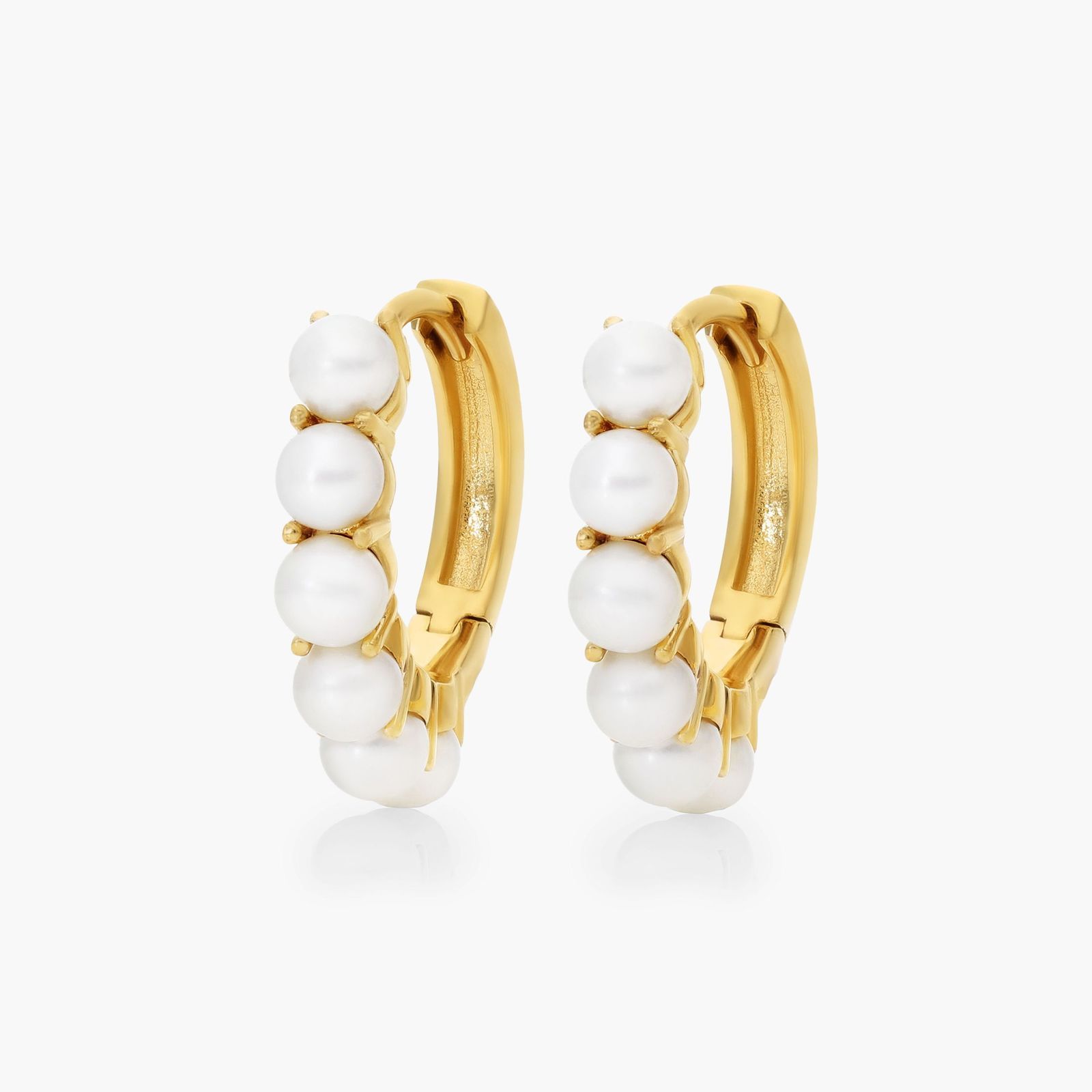 14K Yellow Gold Freshwater Cultured Pearl Row Hoop Earrings-8513040y14