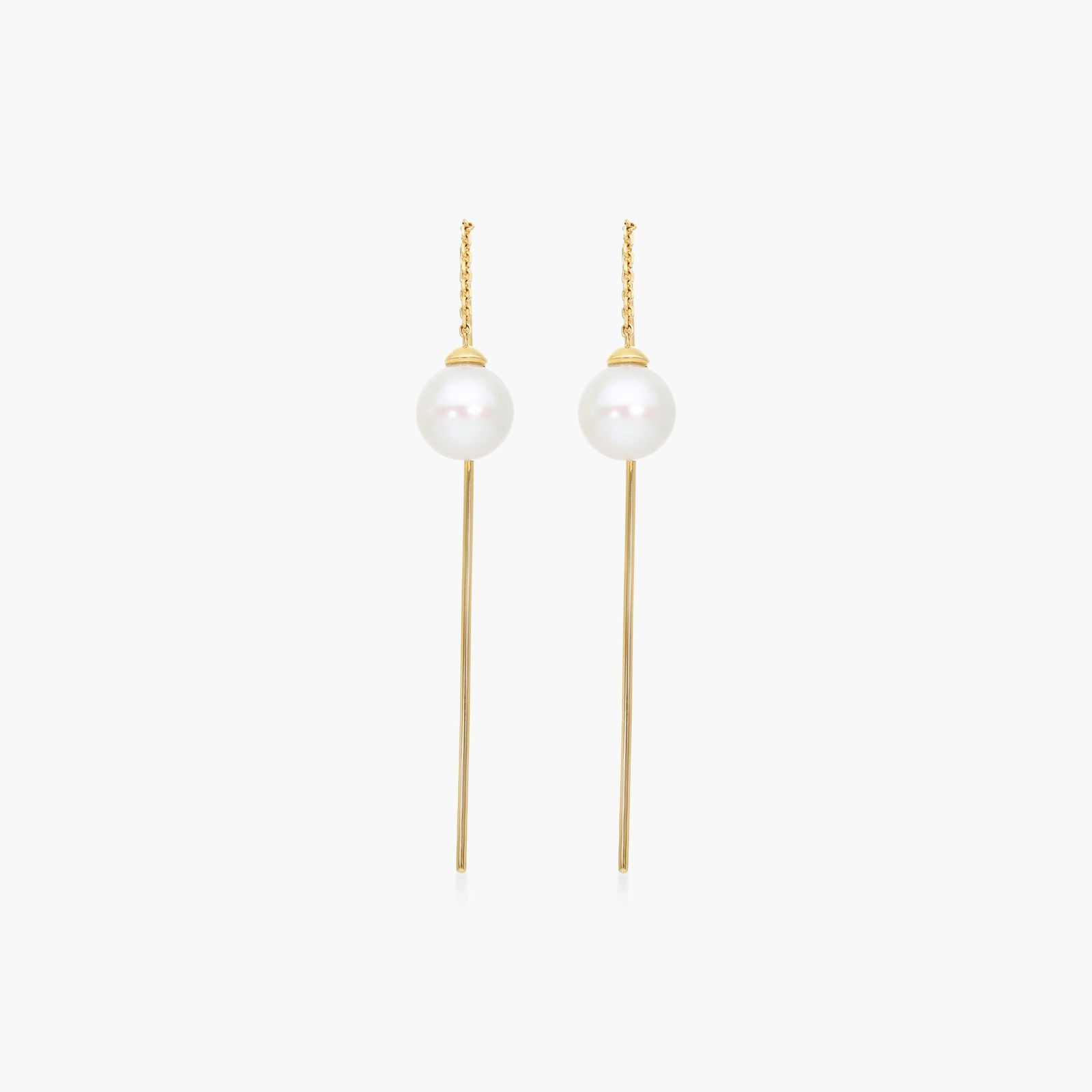 14K Yellow Gold Freshwater Cultured Pearl Threader Earrings-8513340y14