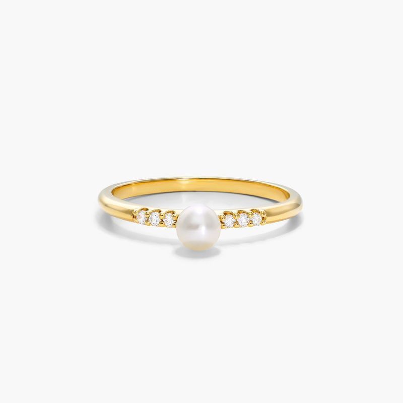 14K Yellow Gold Freshwater Cultured Pearl and Diamond Ring