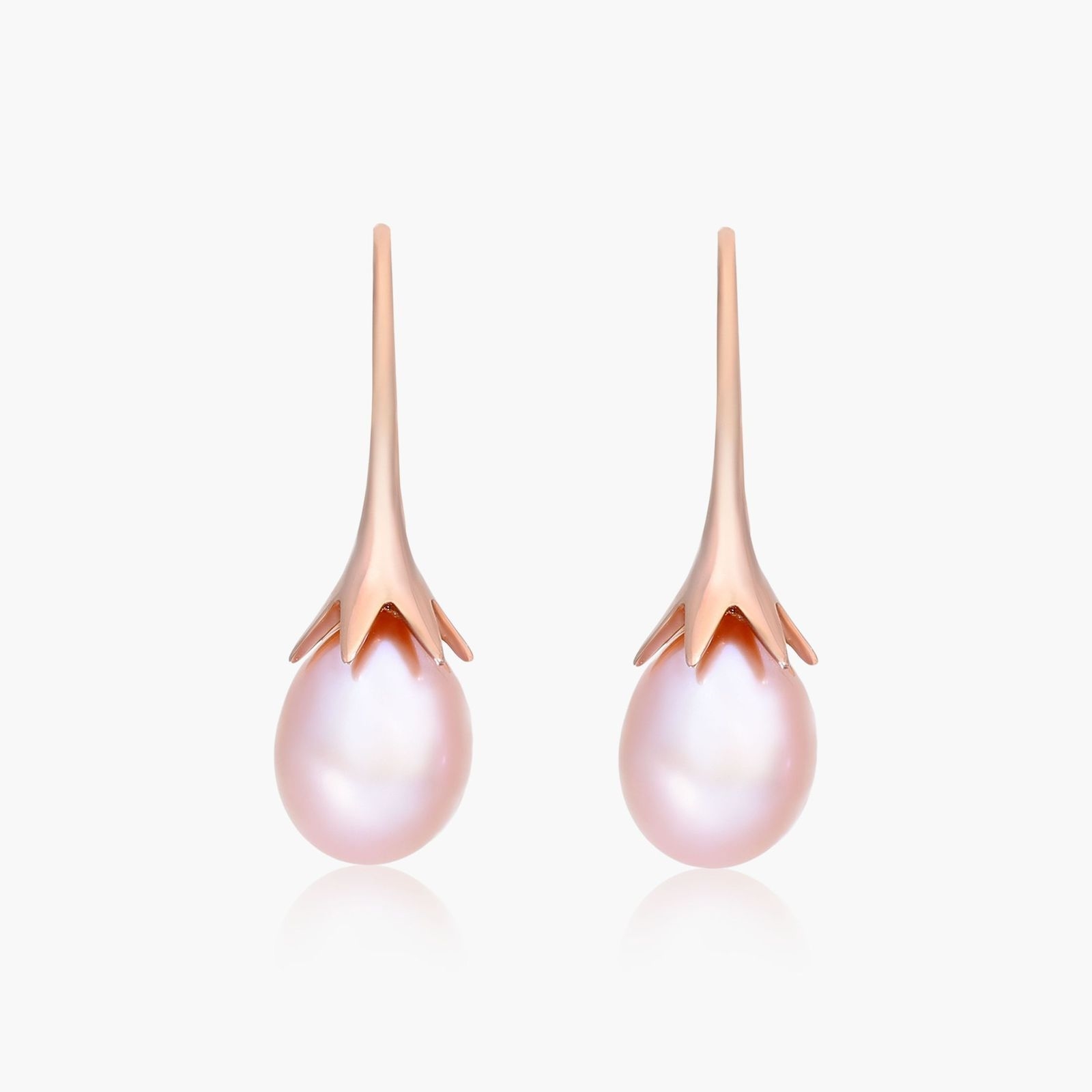 14K Rose Gold Lily Pink Freshwater Cultured Pearl Drop Earrings