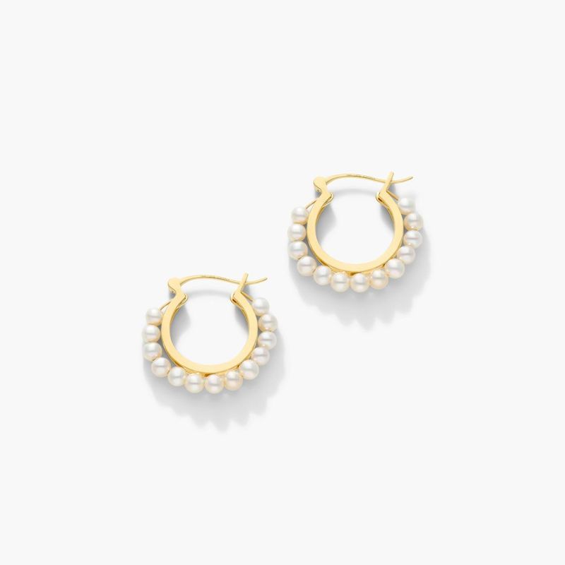 14K Yellow Gold Freshwater Cultured Pearl Row Hoop Earring
