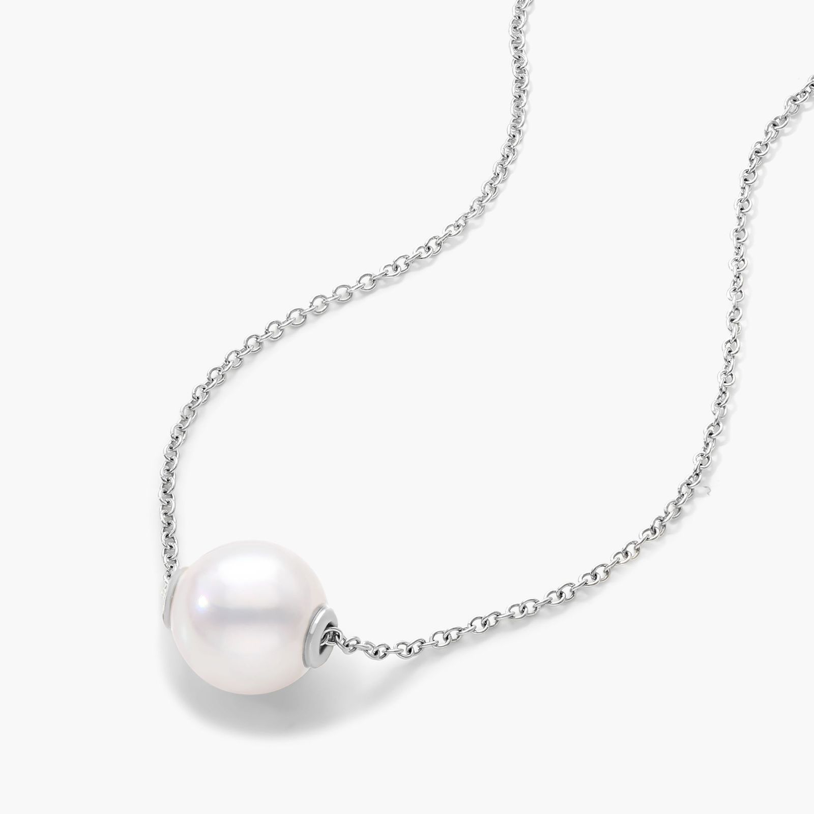 14K White Gold Akoya Cultured Pearl Sliding Necklace Image-1