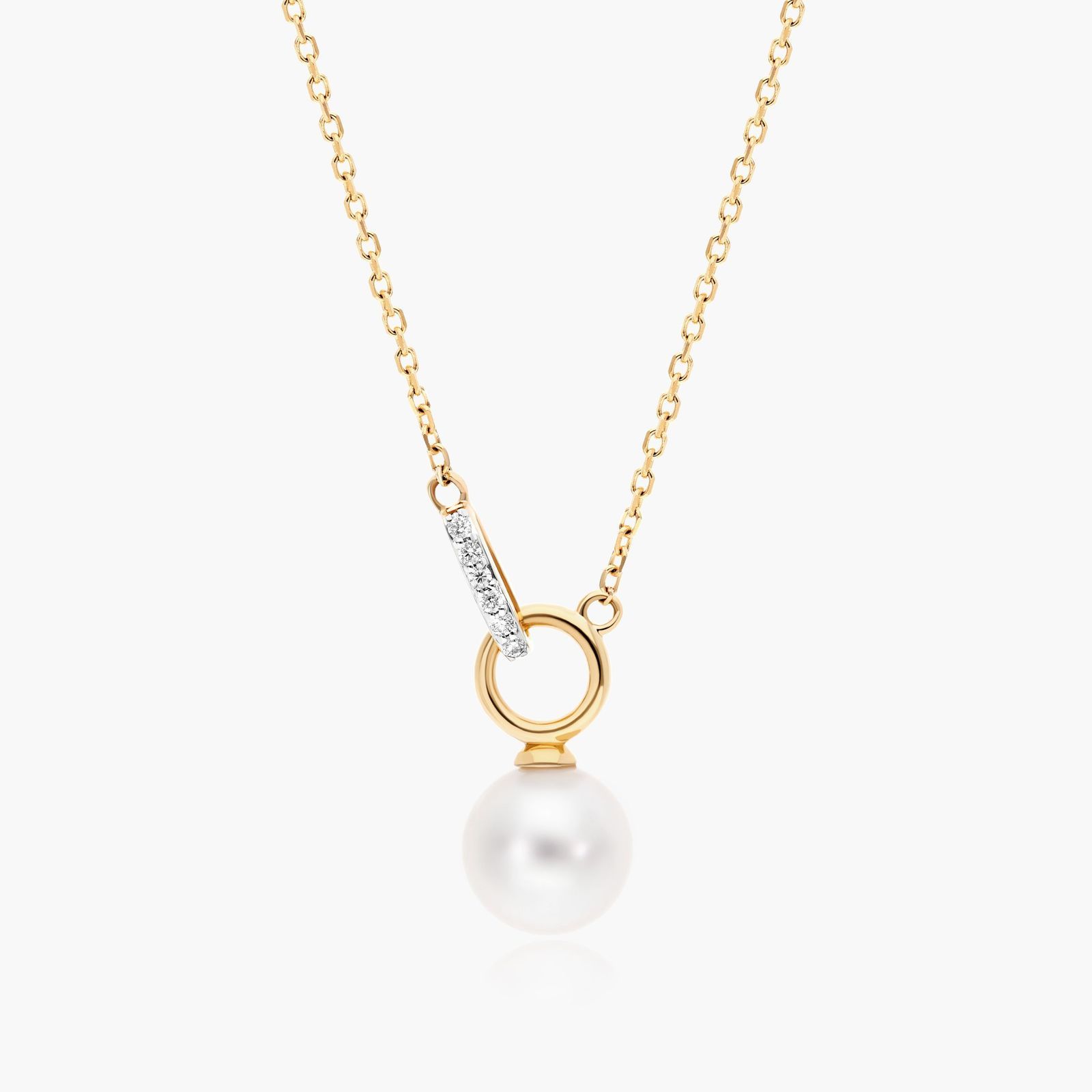 14K Yellow Gold Akoya Cultured Pearl and Diamond Bind Necklace Image-0