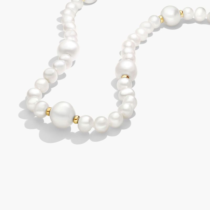 14K Yellow Gold Cultured Freshwater Pearl Modern Strand Station Necklace