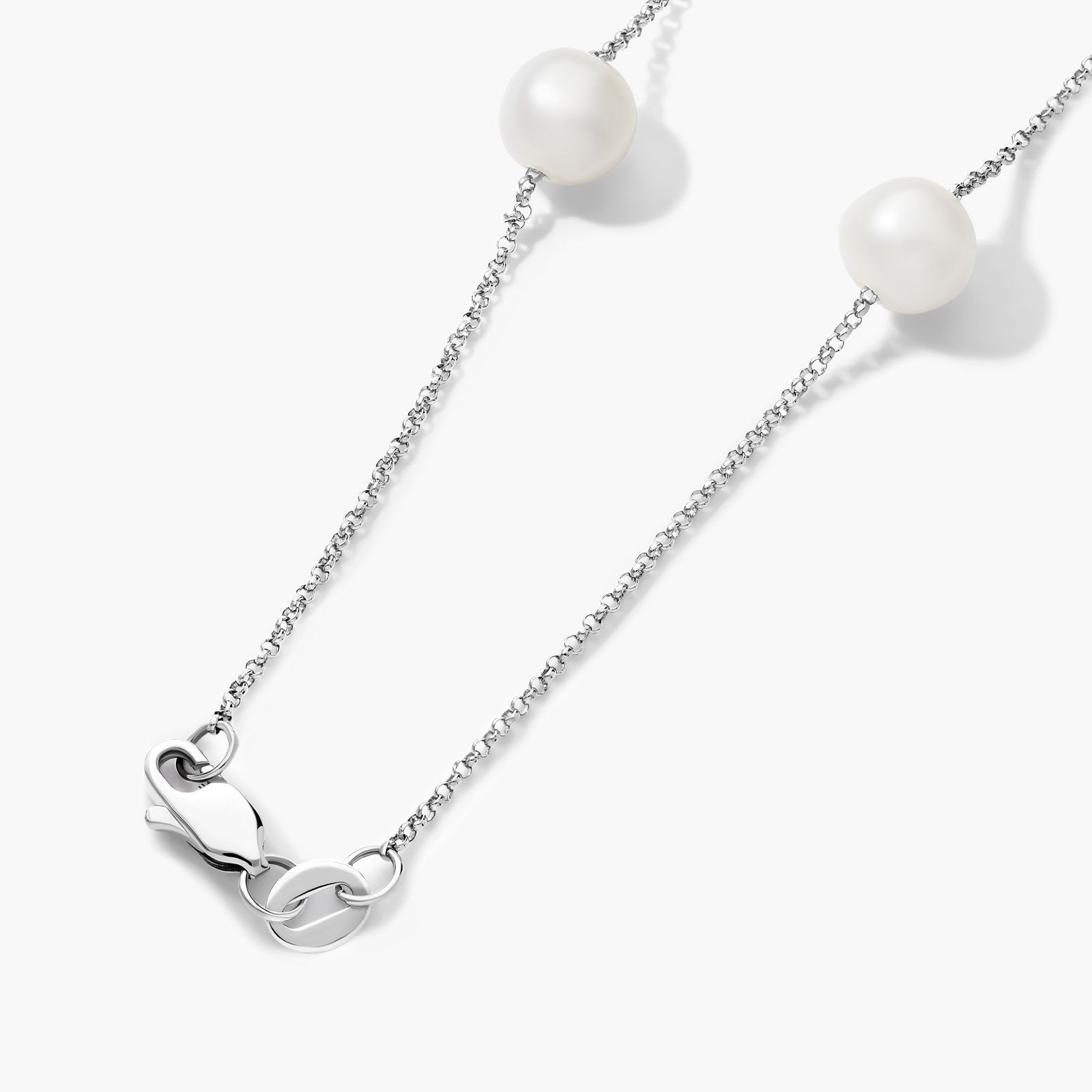 14k White Gold Freshwater Cultured Pearl Station Necklace 8517340w14