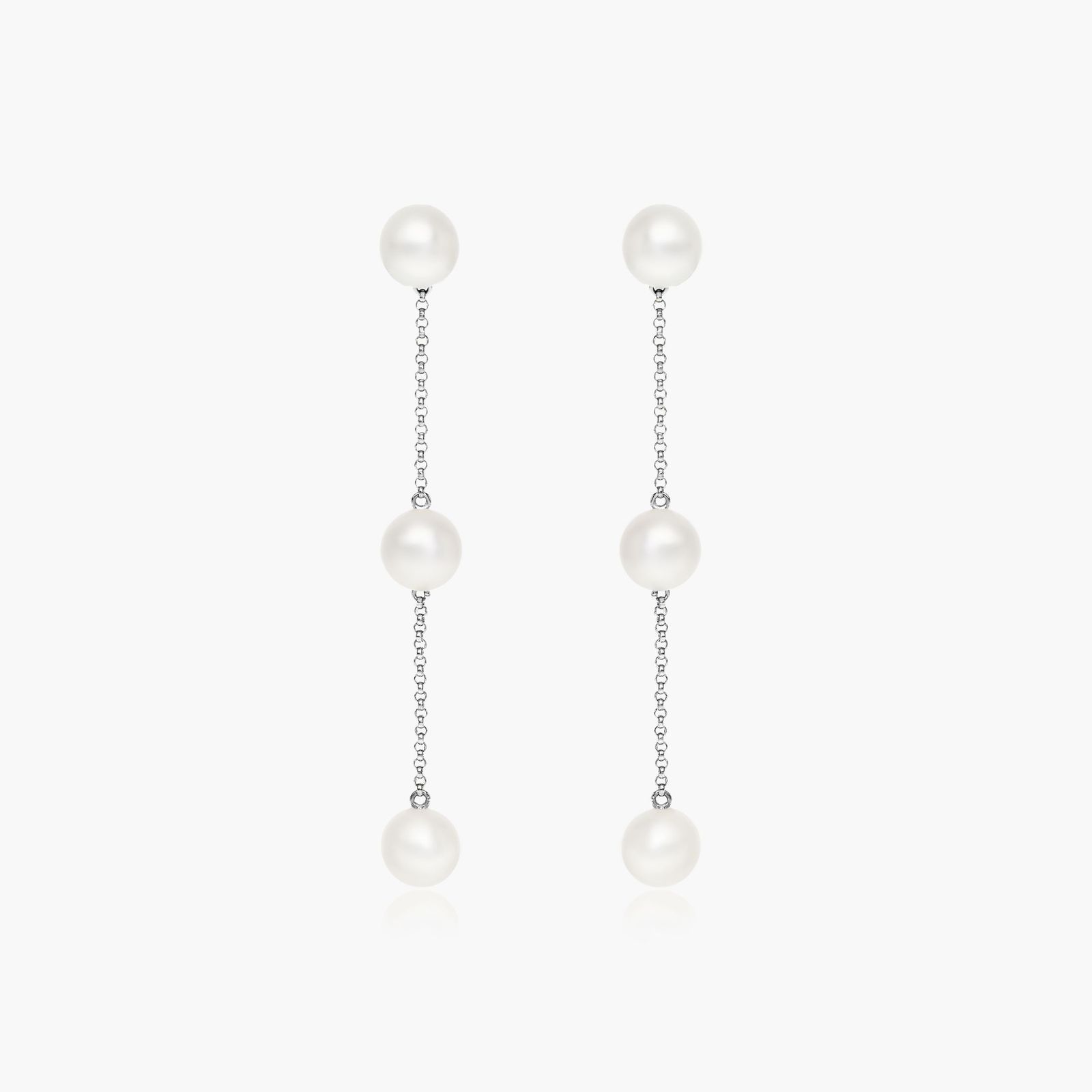 14K White Gold Freshwater Cultured Pearl Station Earrings