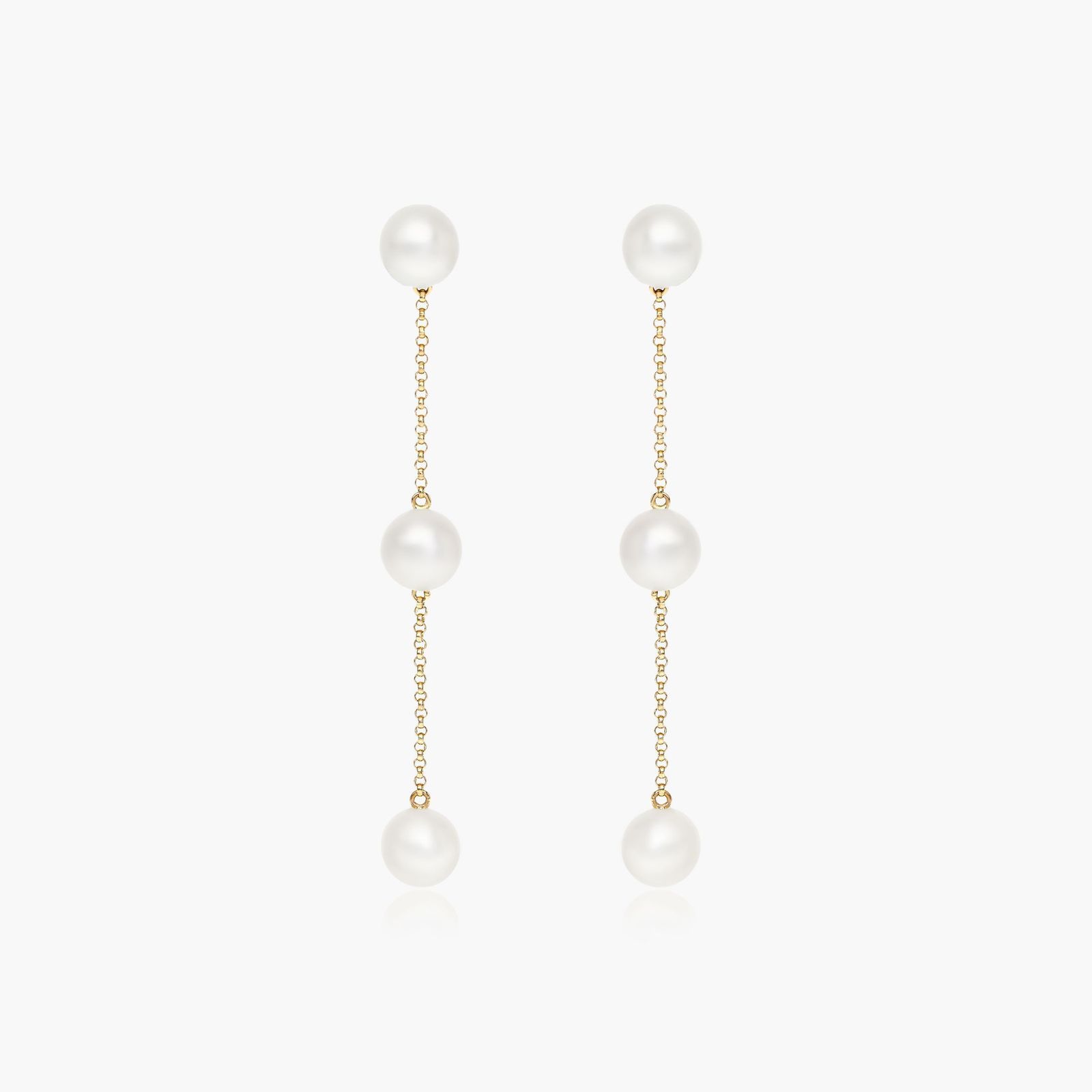 14K Yellow Gold Freshwater Cultured Pearl Station Earrings Image-0