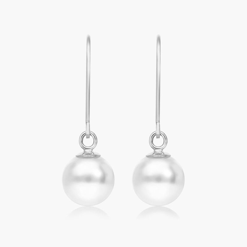 14K White Gold Akoya Cultured Pearl Leverback Earrings