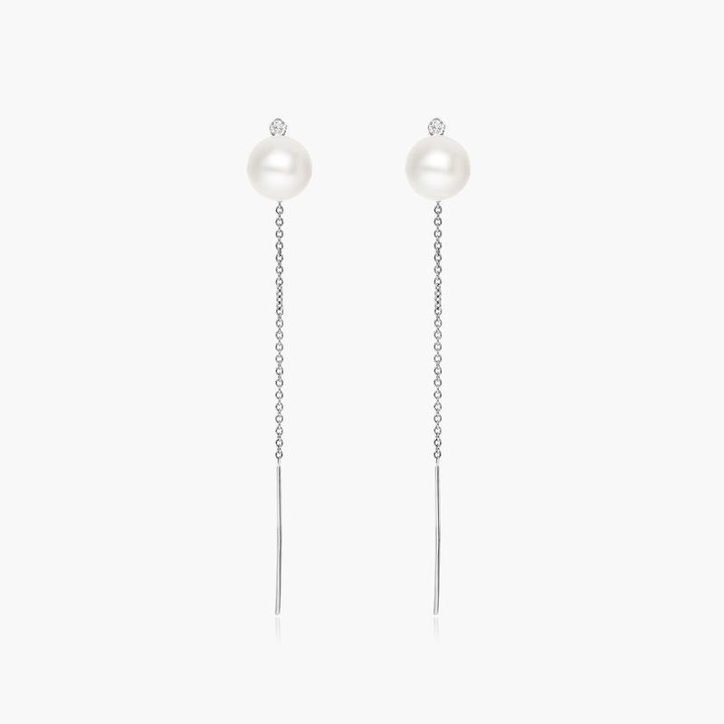 14K White Gold Akoya Cultured Pearl Threader Earrings