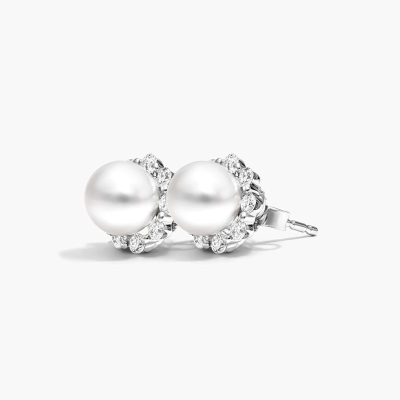 14K White Gold Akoya Cultured Pearl Stud And Diamond Jacket Earrings