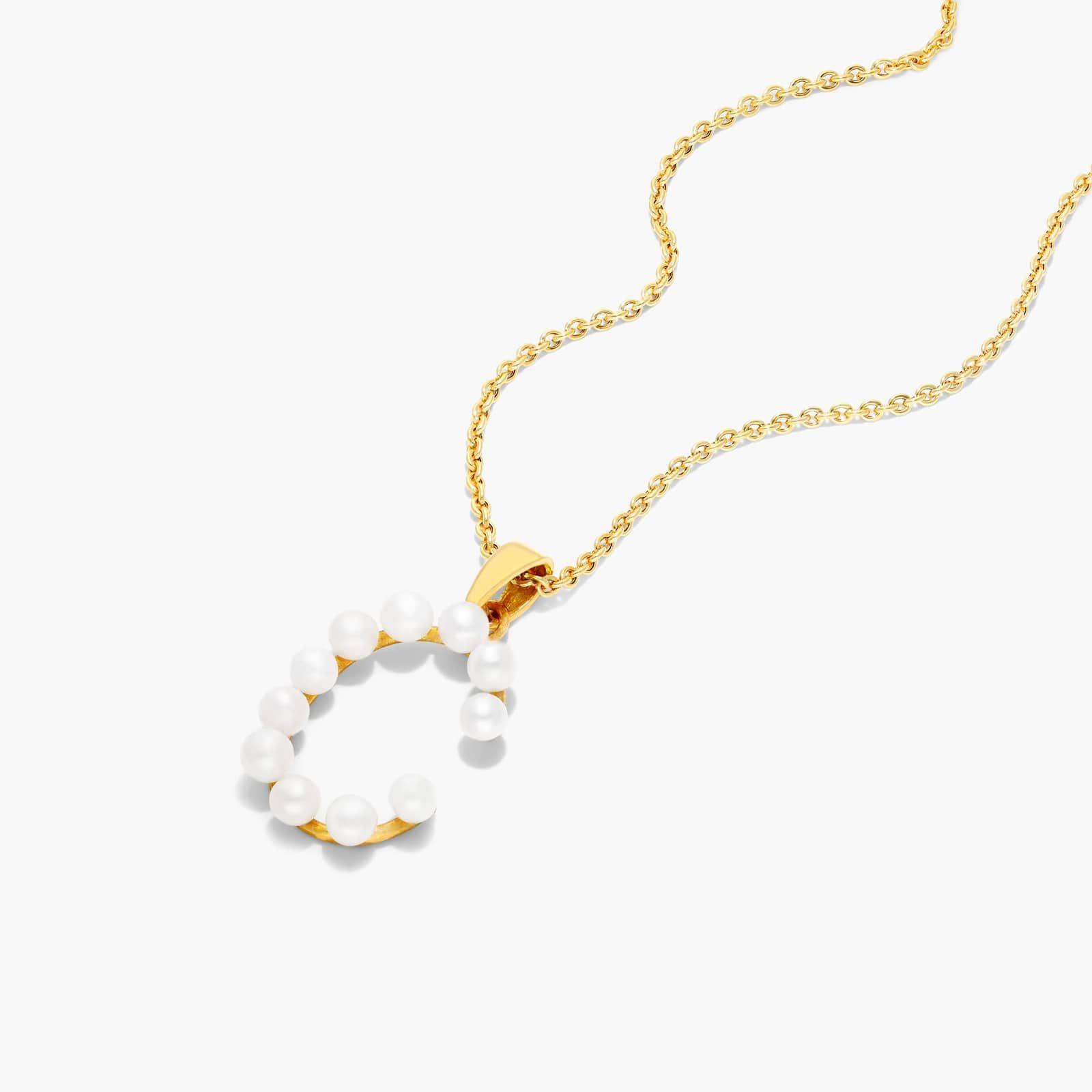 14K Yellow Gold Initial C Pearl Necklace Image-1