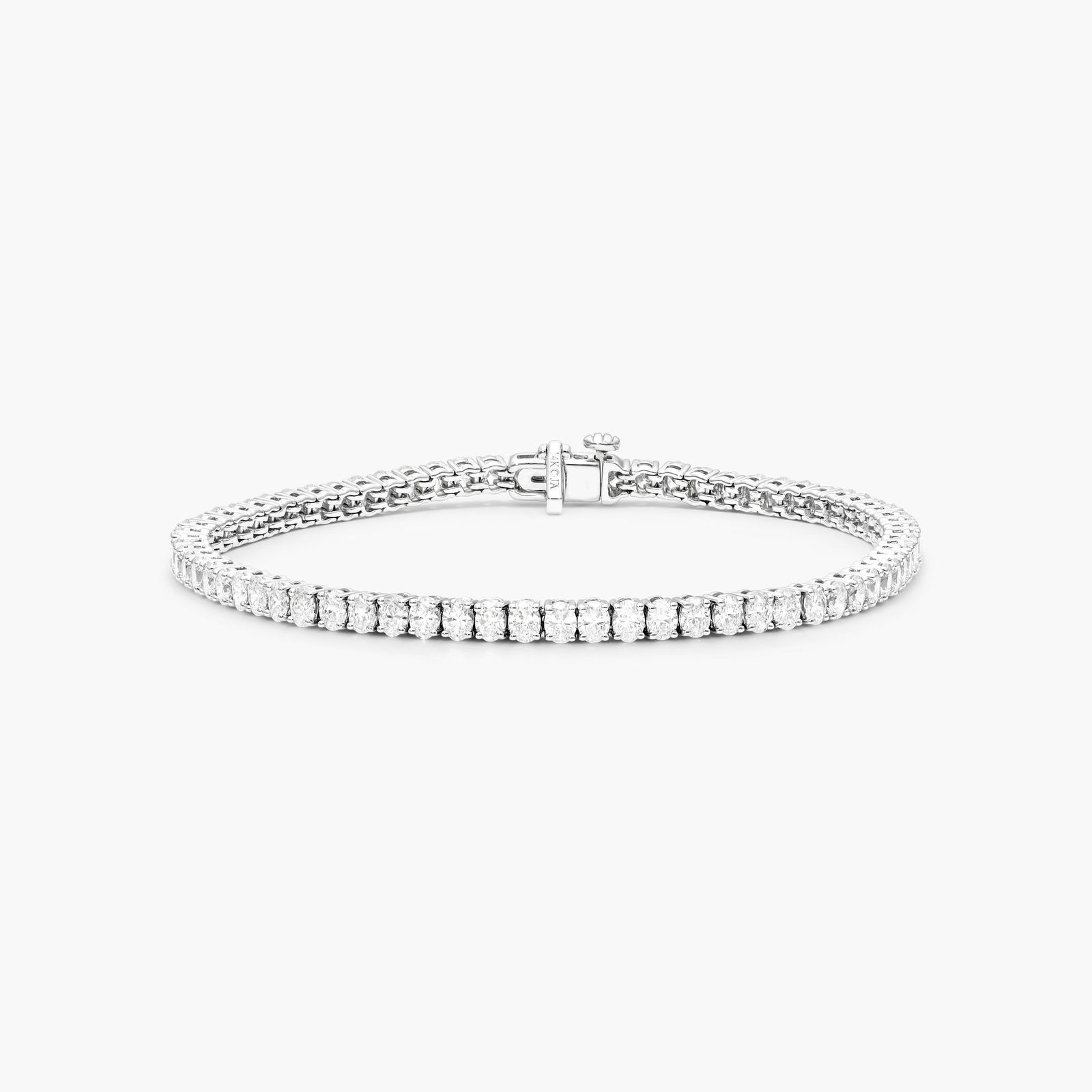 14K White Gold Oval Shape Diamond Tennis Bracelet (10.00 CTW - F-G / VS1-VS2) Image-0