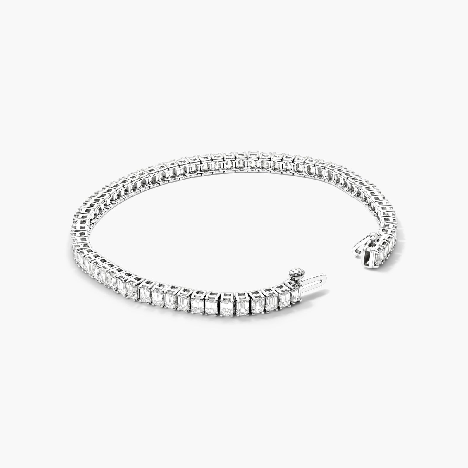 14K White Gold Emerald Cut Diamond Tennis Bracelet (10.00 CTW - F-G / VS1-VS2) Image-1