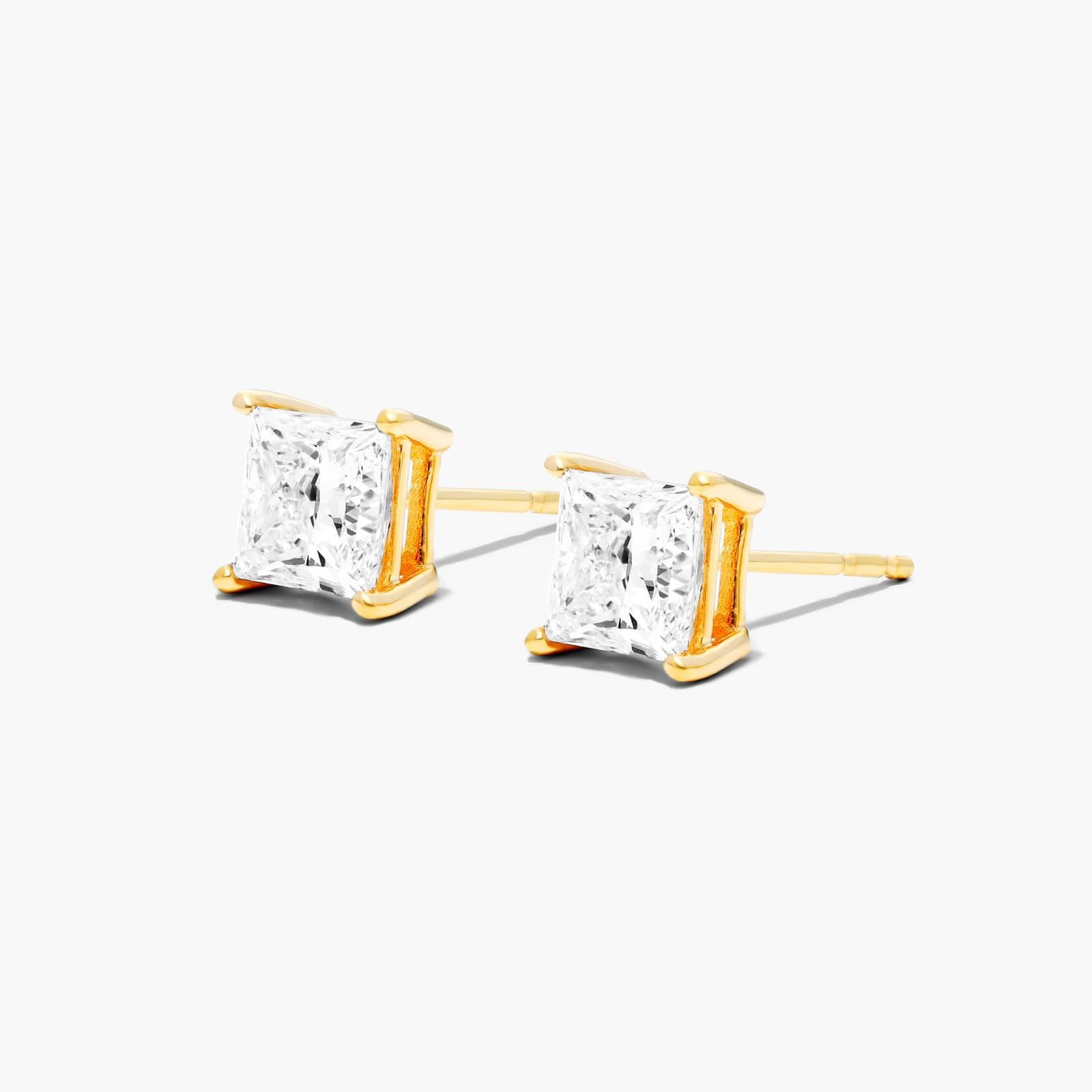 14K Yellow Gold Princess Cut Diamond Stud Earrings (2.00 CTW - H-I / SI1-SI2) Image-1