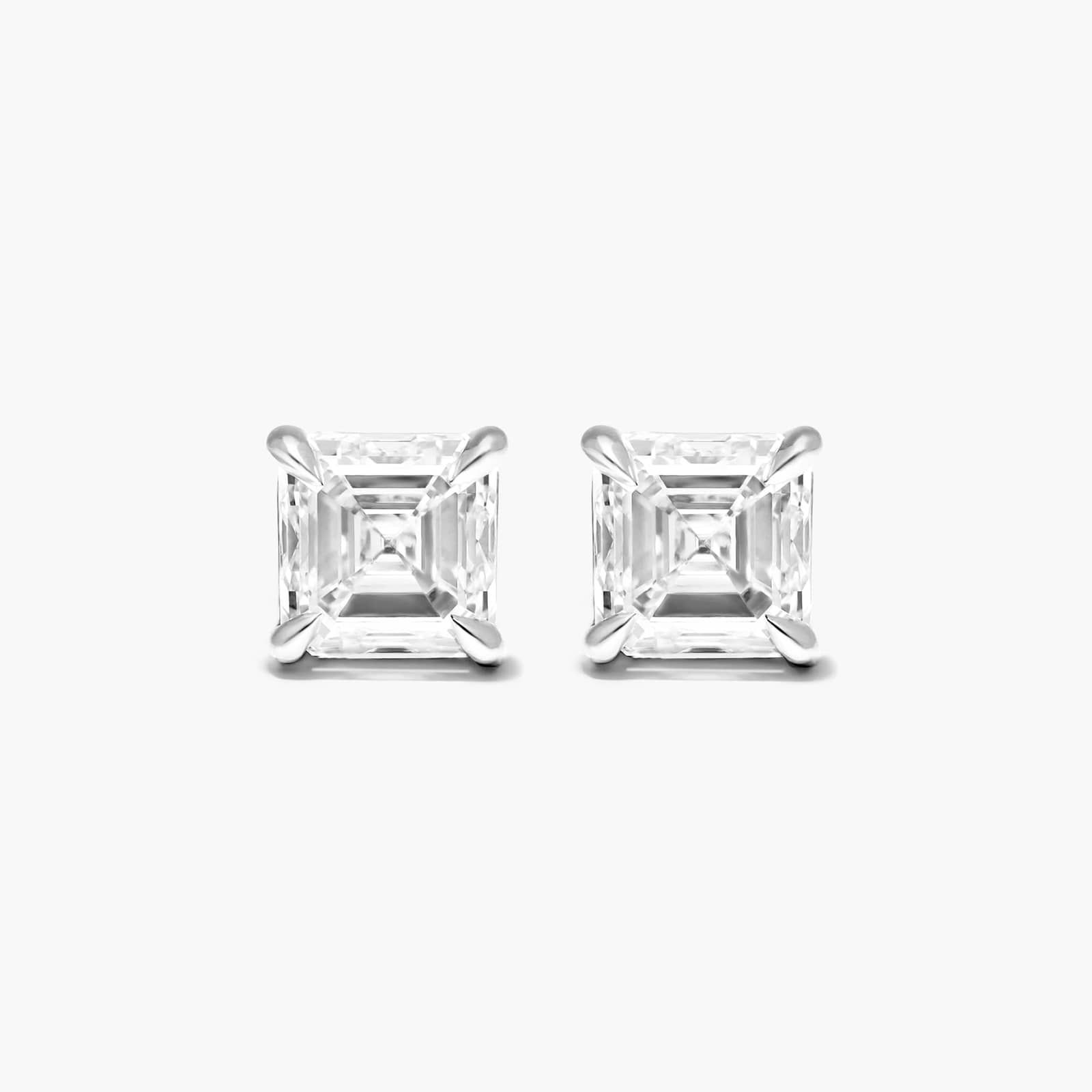 14K White Gold Asscher Cut Shape Diamond Stud Earrings (2.00 CTW - H-I / SI1-SI2) Image-0