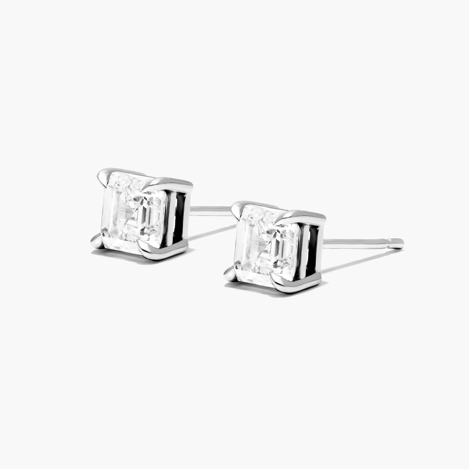 14K White Gold Asscher Cut Shape Diamond Stud Earrings (1.00 CTW - H-I / SI1-SI2) Image-1