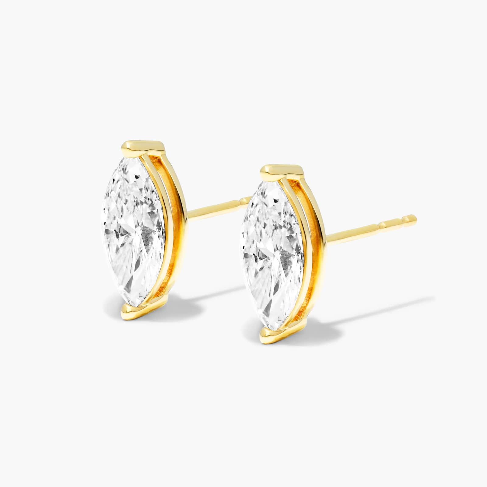 14K Yellow Gold Marquise Cut Diamond Stud Earrings (1.50 CTW - H-I / SI1-SI2) Image-1