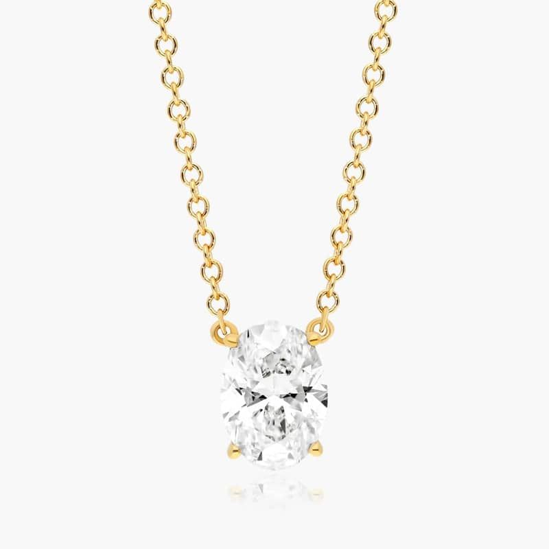 14K Yellow Gold Oval Shape Lab Created Diamond Solitaire Pendant (0.25 CTW - F-G / VS2-SI1)