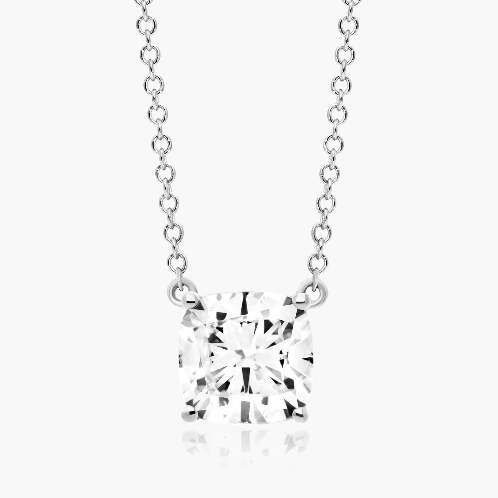 14K White Gold Cushion Shape Diamond Solitaire Pendant (0.50 CTW - H-I / SI1-SI2) Image-0