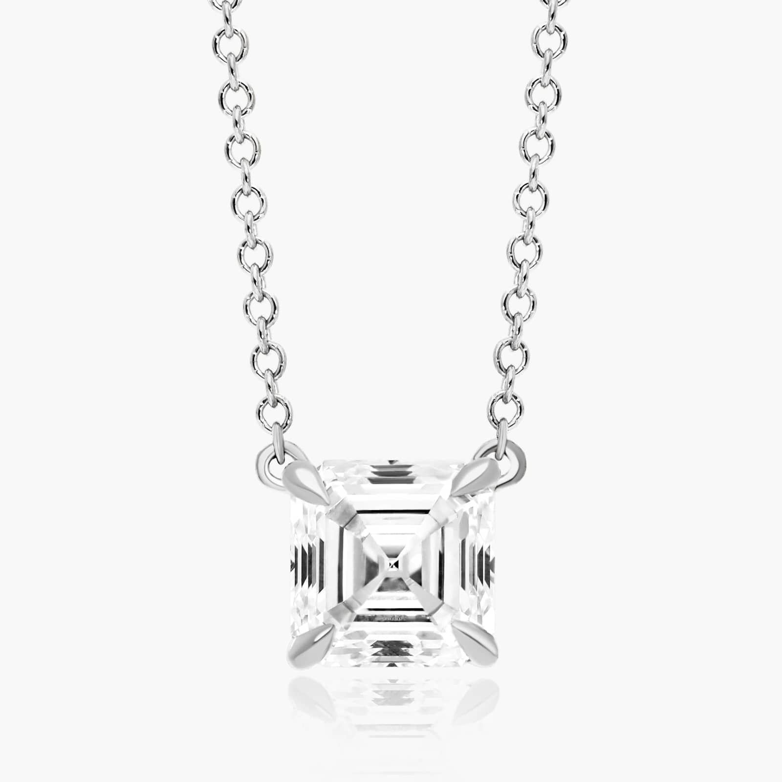 14K White Gold Asscher Cut Diamond Solitaire Pendant (0.75 CTW - H-I / SI1-SI2) Image-0