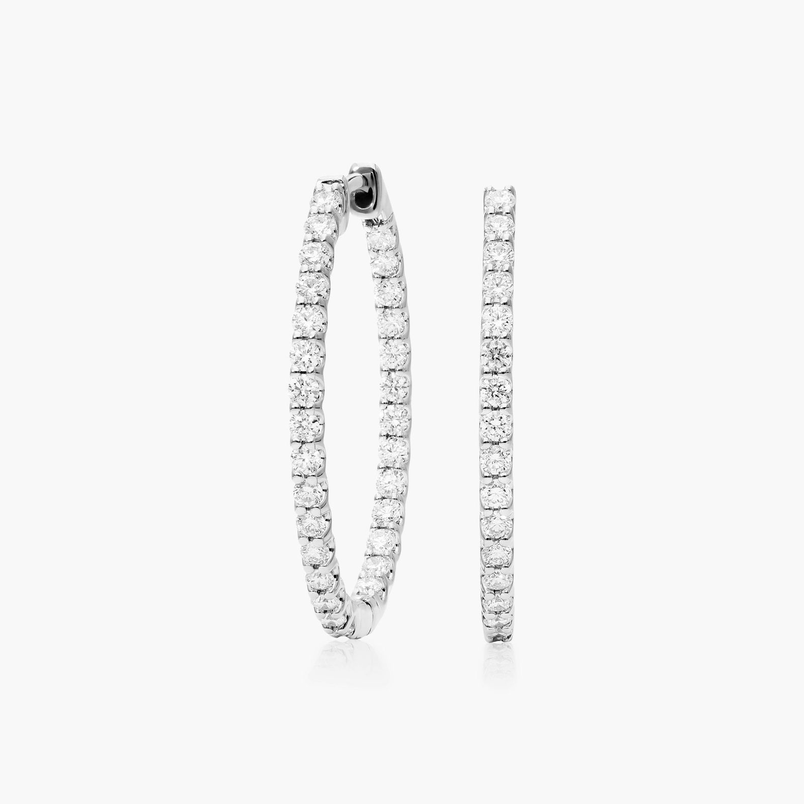 14K White Gold Ellipse Inside-Out Diamond Hoop Earrings (1.00 CTW - F-G / VS1-VS2) Image-0