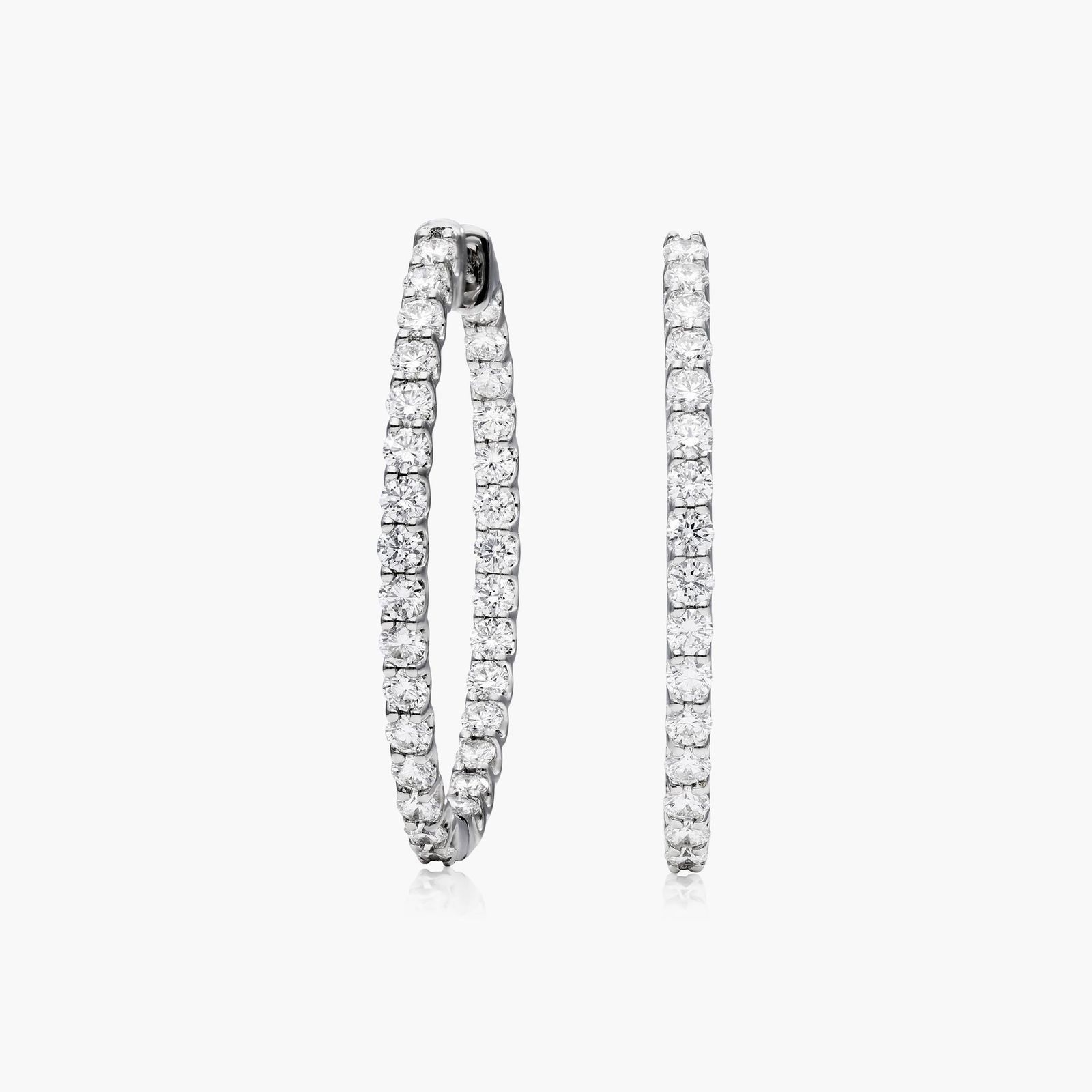 14K White Gold Ellipse Inside-Out Diamond Hoop Earrings (2.00 CTW - H-I / SI1-SI2) Image-0