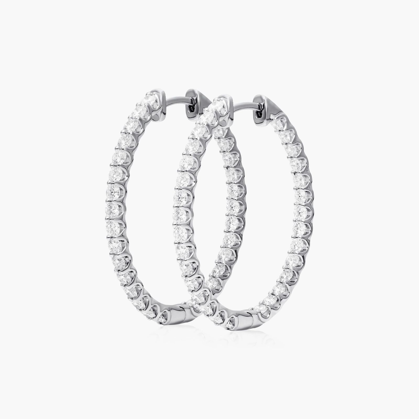 14K White Gold Ellipse Inside-Out Diamond Hoop Earrings (2.00 CTW - H-I / SI1-SI2) Image-1
