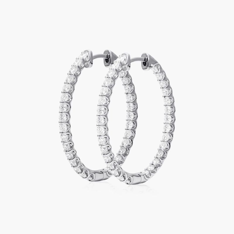 14K White Gold Ellipse Inside-Out Diamond Hoop Earrings (2.00 CTW - H-I / SI1-SI2)