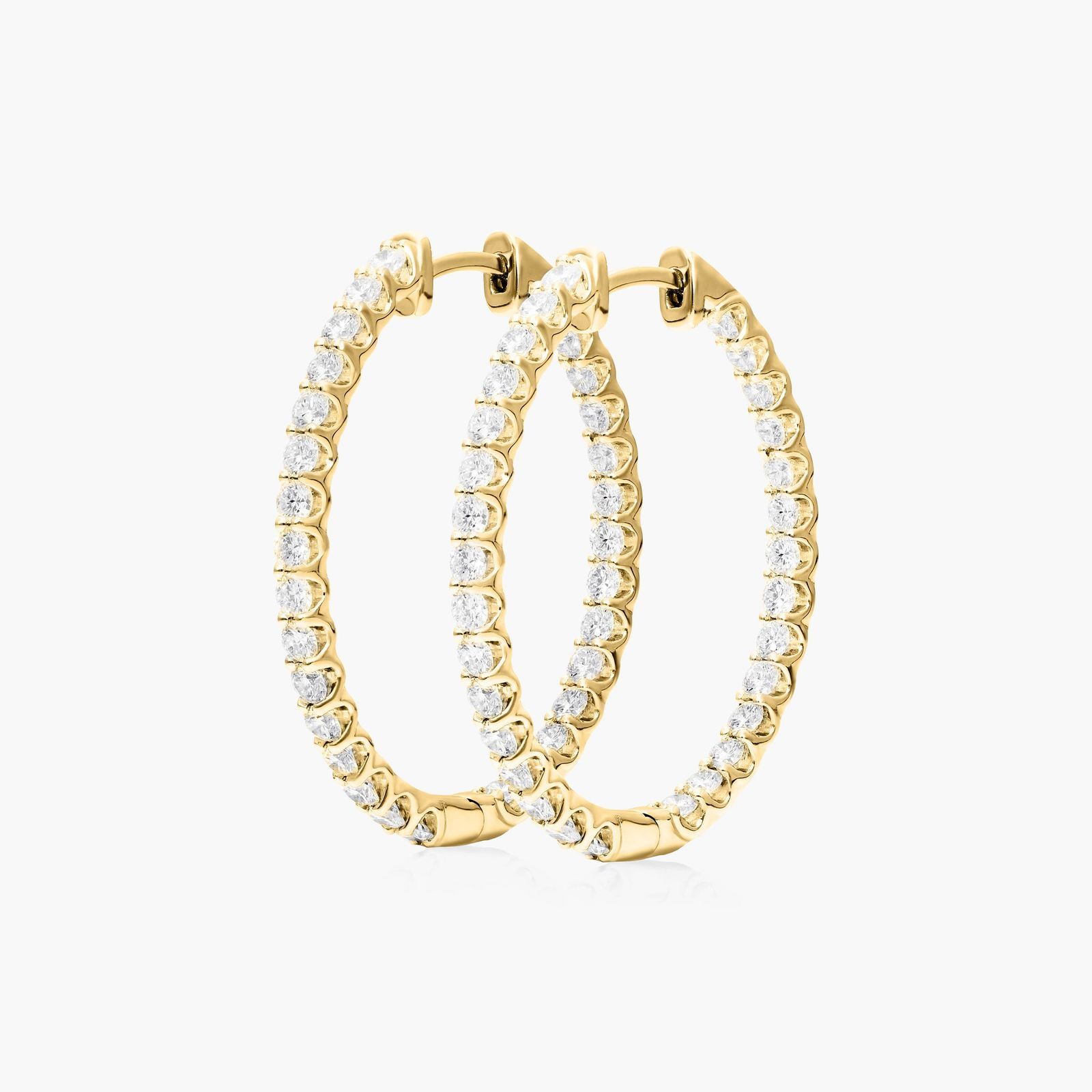 14K Yellow Gold Ellipse Inside-Out Diamond Hoop Earrings (2.00 CTW - F-G / VS1-VS2) Image-1