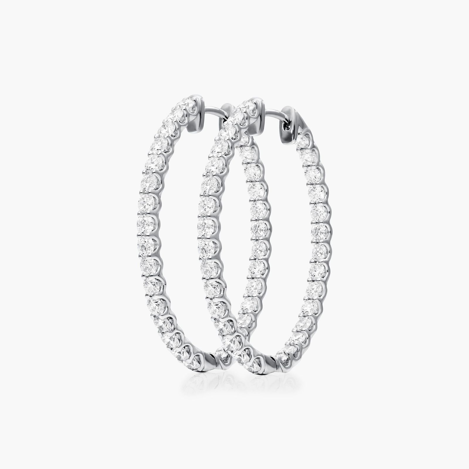 14K White Gold Ellipse Inside-Out Diamond Hoop Earrings (3.00 CTW - F-G / VS1-VS2) Image-1