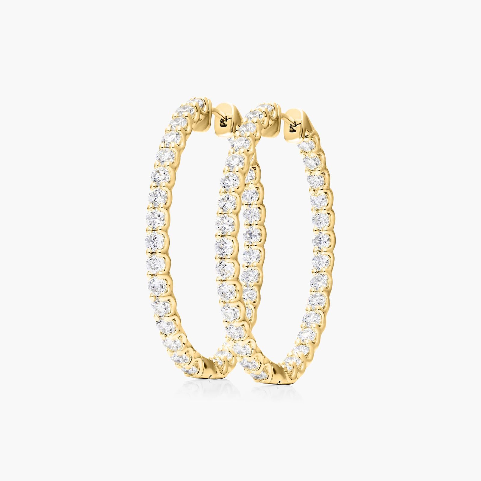14K Yellow Gold Ellipse Inside-Out Diamond Hoop Earrings (5.00 CTW - F-G / VS1-VS2) Image-1