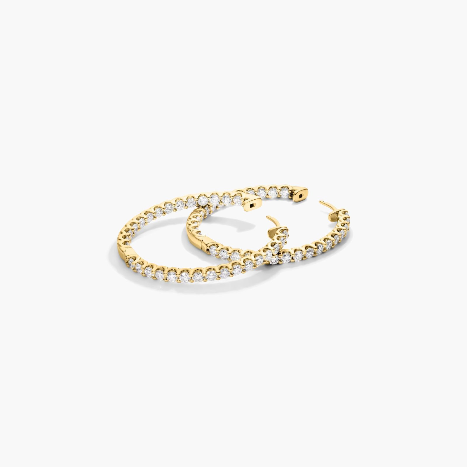14K Yellow Gold Ellipse Inside-Out Diamond Hoop Earrings (5.00 CTW - F-G / VS1-VS2) Image-2