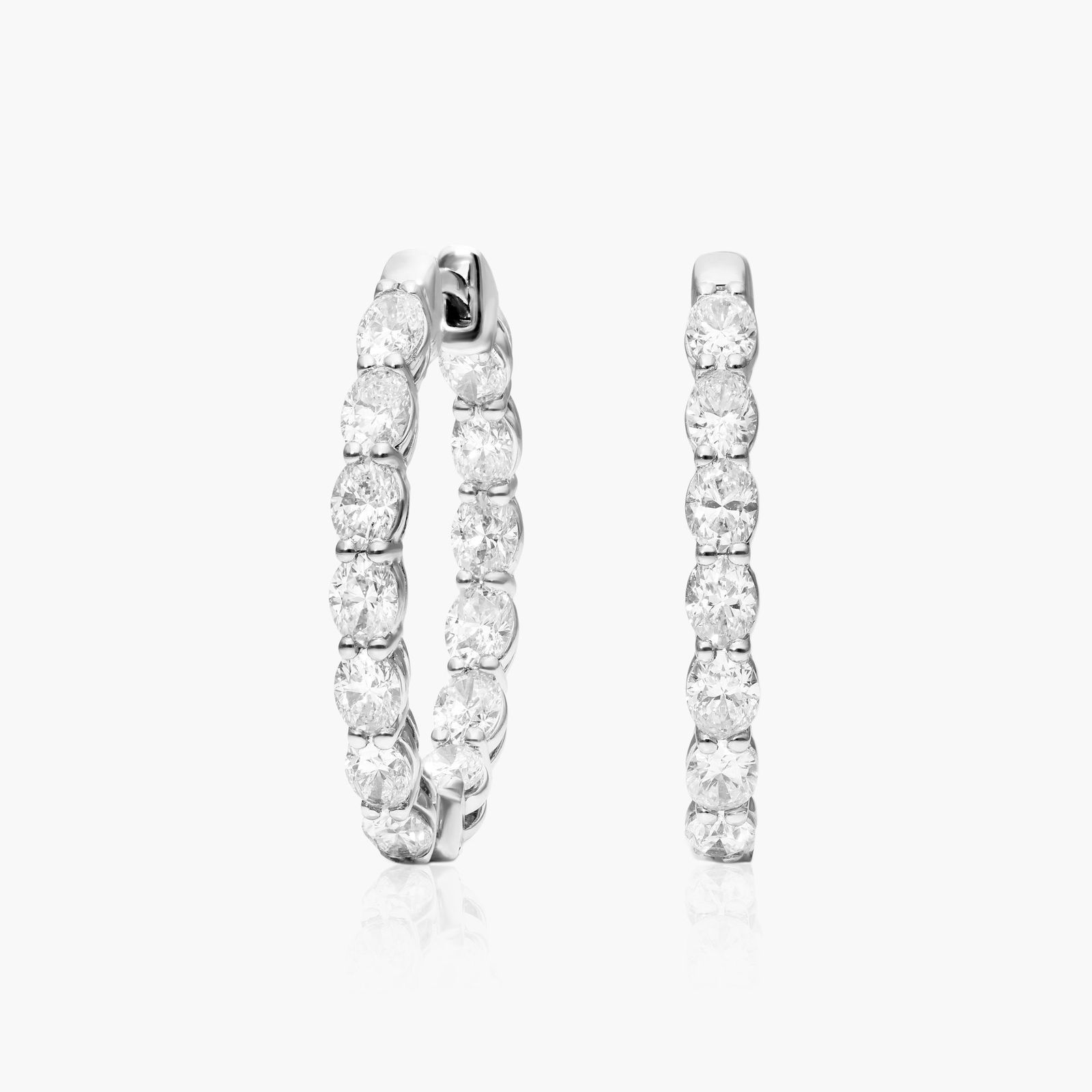 14K White Gold Inside-Out Oval Shape Lab Created Diamond Hoop Earrings (3.00 CTW - F-G / VS2-SI1) Image-0